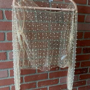 Elegant Pearl-Embellished Sheer Top